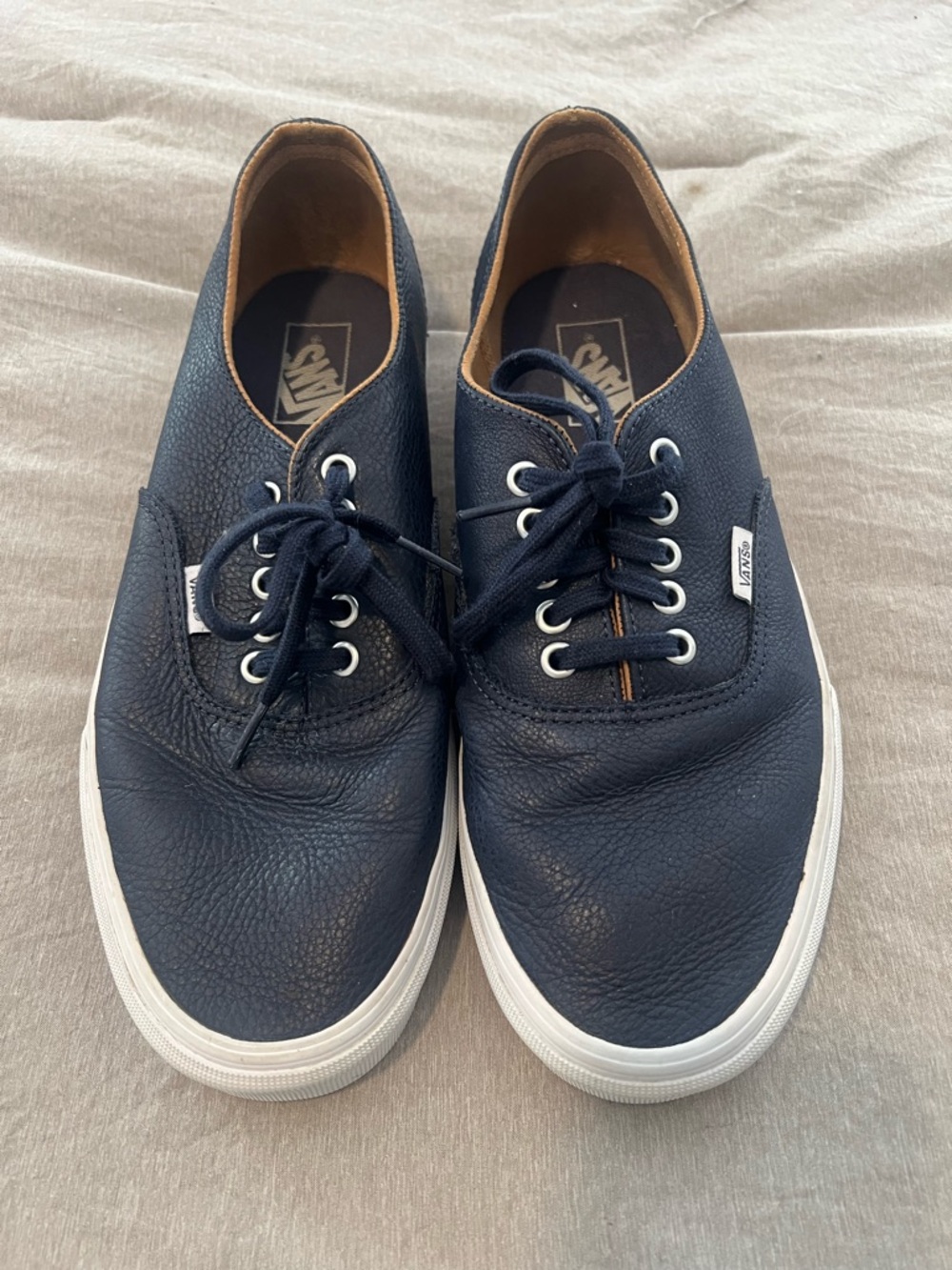 Vans Navy Pebbled Leather Low-Top Sneakers
